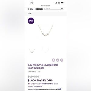 10K Yellow Gold Adjustable Pearl Necklace